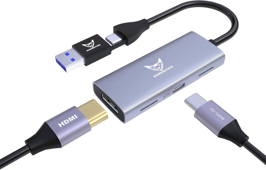4K HDMI Video Capture Card with 100W PD, USB 3.0 & Type C | USB-A/C dual connectors,Pass-through charging for non-stop live streaming & low-latency gaming on Switch, PS5, PC