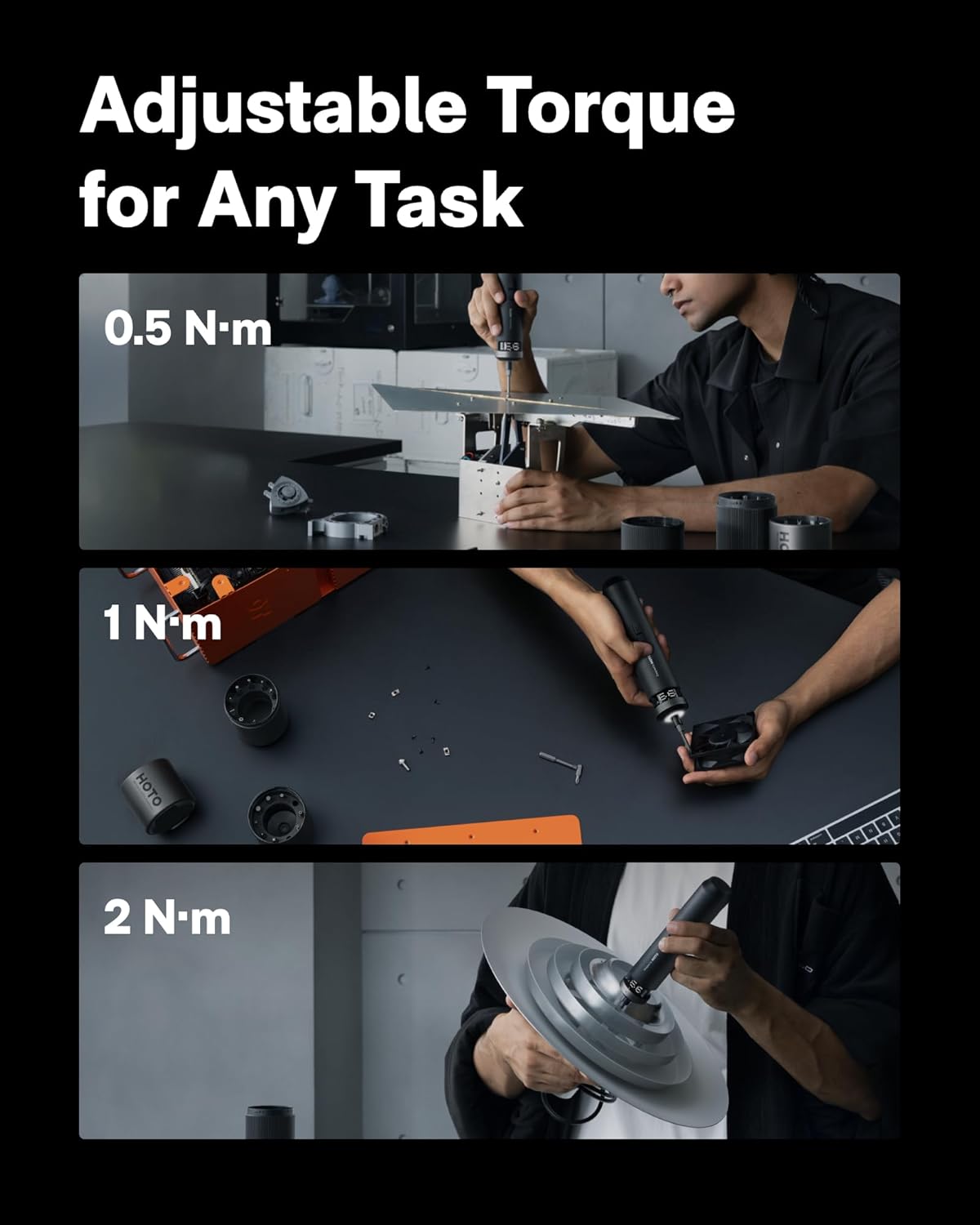 HOTO PixelDrive Electric Screwdriver, Rechargeable Cordless Screwdriver | Smart Display, 1/4'' Hex 30 Bits, 6 Torque Settings, 0.5 to 6 N·m, LED Light, Ideal for Electronics, Gadgets for Men