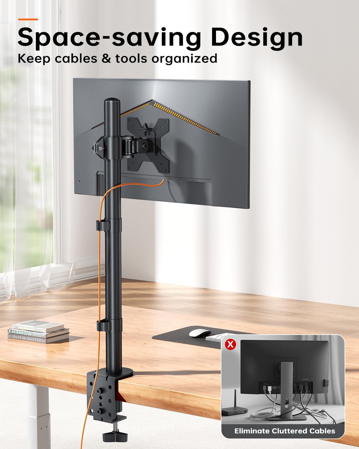 Monitor Arm Desk Mount for 13-27'' Monitors, Single Extra Tall 31.5 Inch Monitor Stand Holds up to 17.6lbs with Swivel, Tilt, Height Adjustable, C-Clamp, 75x75-100x100mm VESA