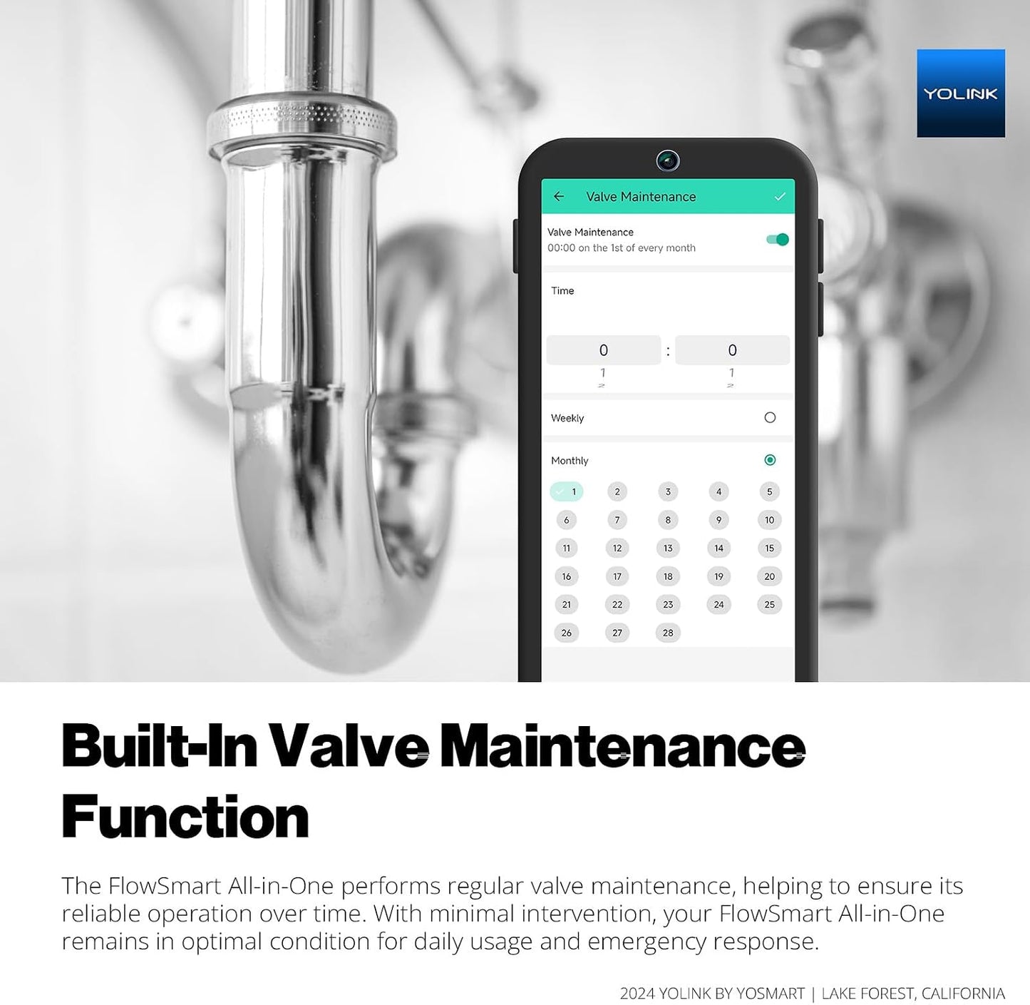 NSF Certified YoLink FlowSmart All-in-One Smart Water Meter & Auto Shutoff for ¾″ Pipes, LoRa Long-Range, Real-Time Leak Detection, 10-Year Battery, 80+ Device Ecosystem, Hub Included – YS5018