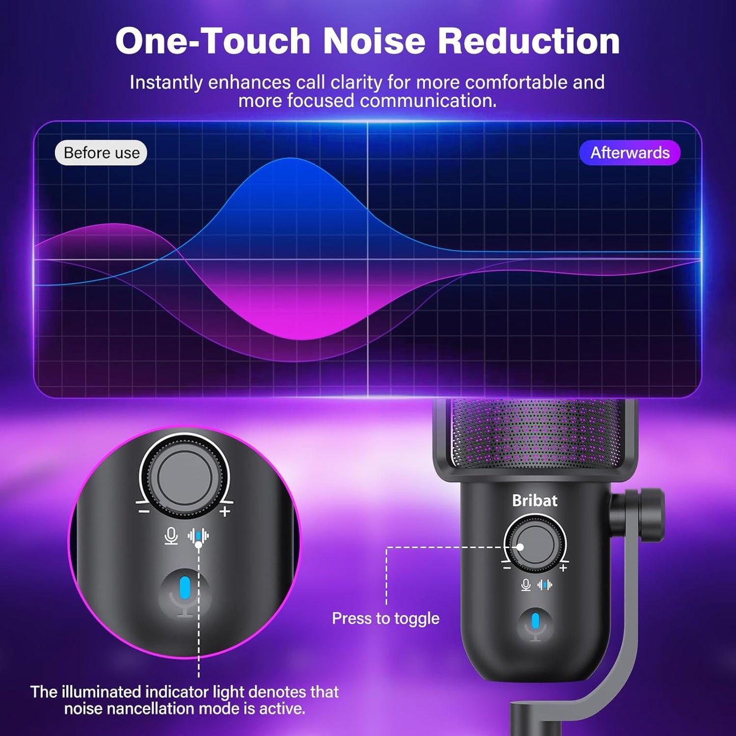 USB Microphone for PC Gaming,Streaming&Podcast,Plug & Play RGB Desktop Mic with One-Touch Mute,Cardioid Noise-Canceling Computer Mic for Twitch,YouTube,Recording on PC & Laptop(Black)