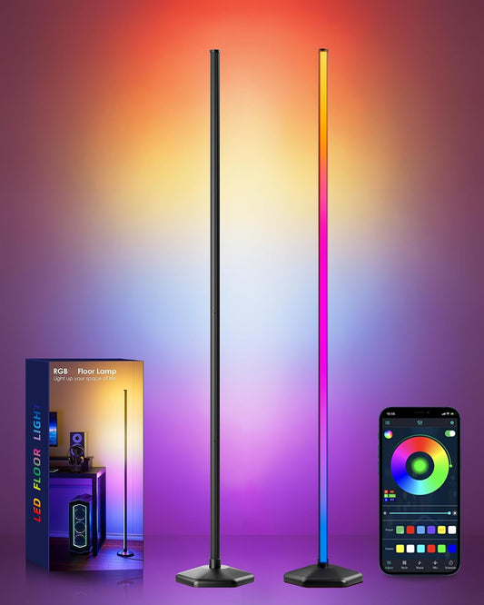 2 Pack Corner LED RGB Floor Lamp, Smart Dimmable Corner Light with Music Sync, Color Changing Ambient Lighting with App and Remote Control, for Bedroom, Living Room Gaming Room