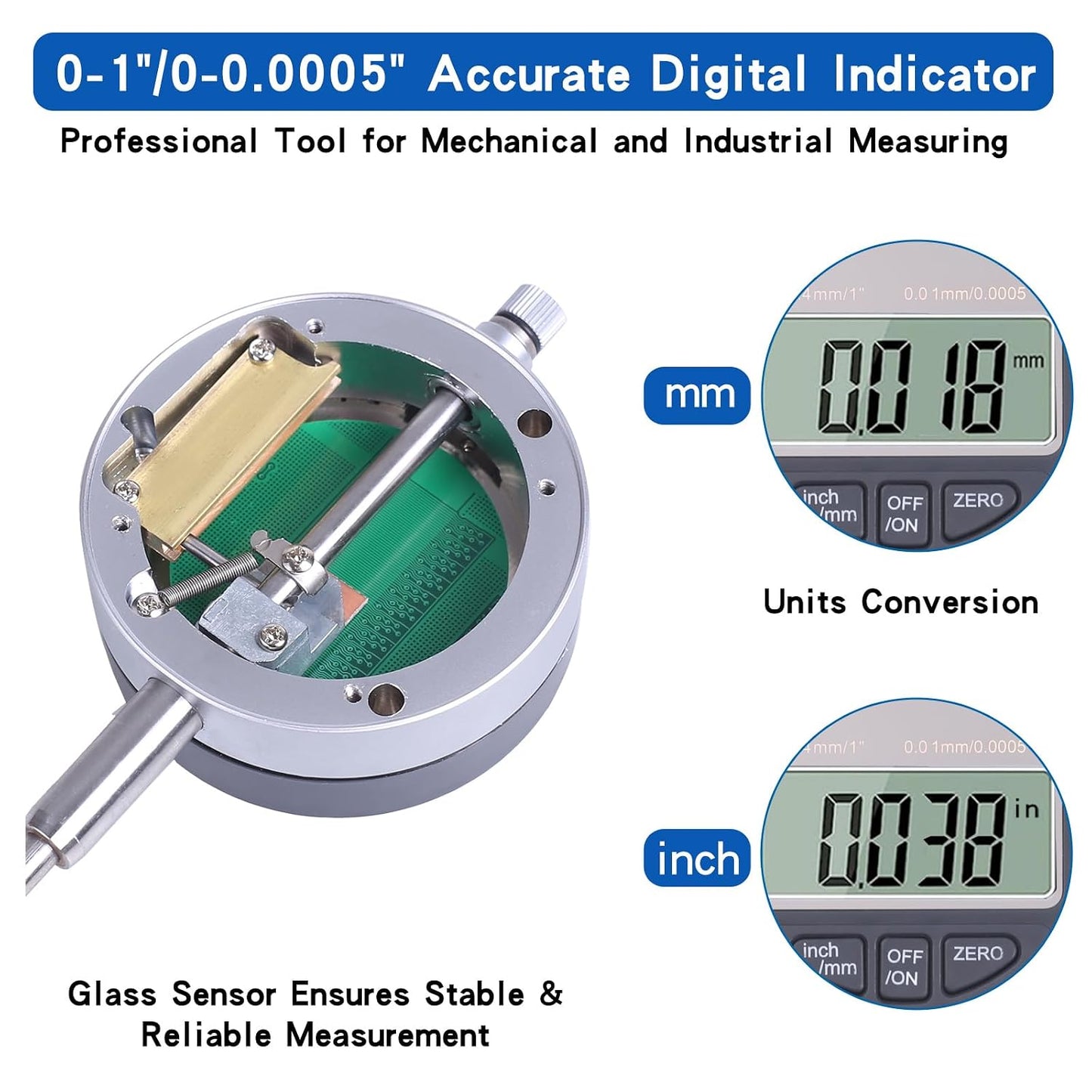 Electronic Digital Dial Indicator 0-1" / 25.4mm | with Magnetic Base Holder ,Fine Adjustable Long Arm ,Metric Conversion Professional Gauge 0.01mm/0.001"