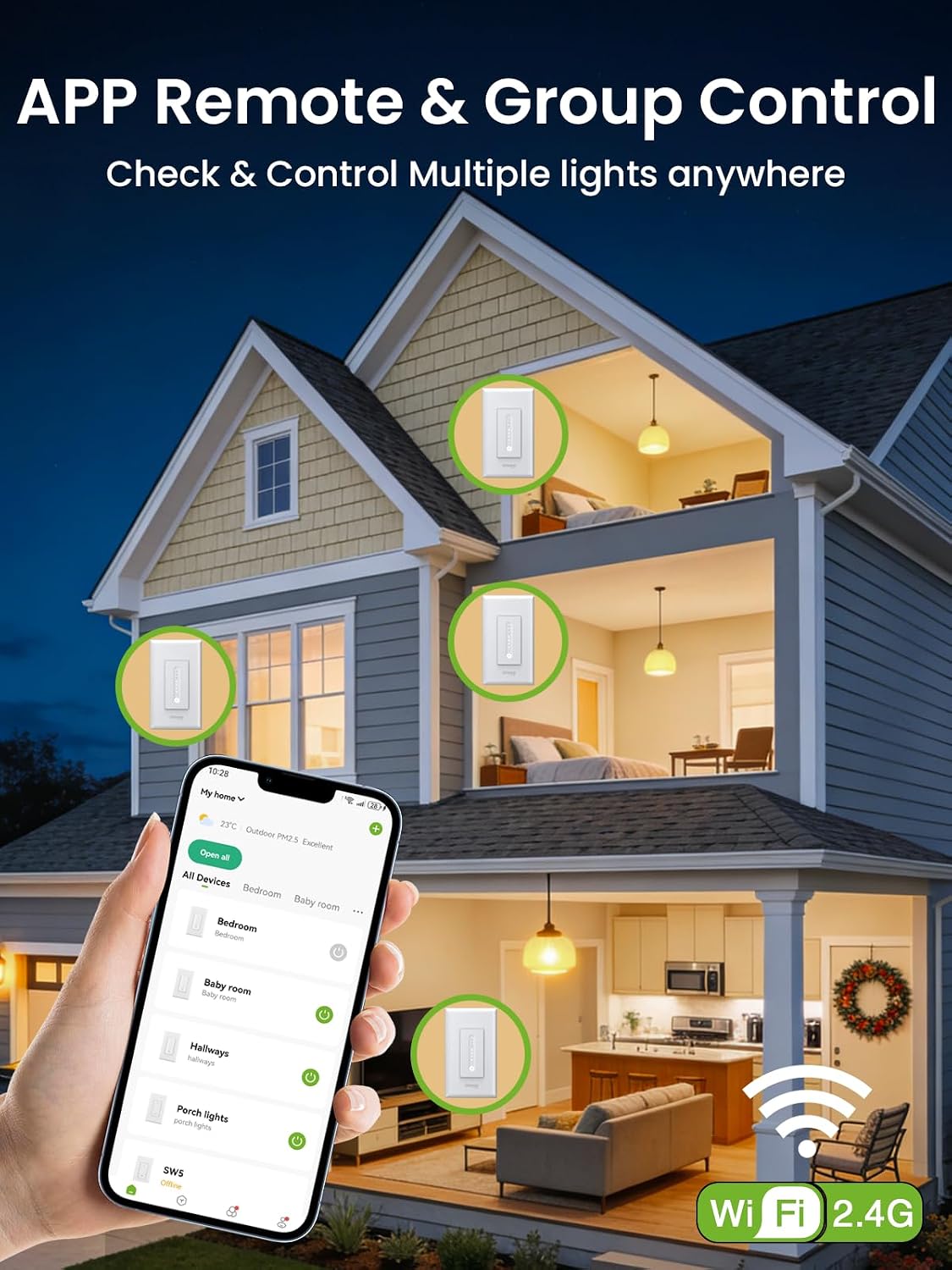 GHome Smart 3 Way Dimmer Switch, Dimmable Light Switch Works with Alexa & Google Home, WiFi 2.4Ghz, Compatible with Traditional 3 Way Switch or Work Seperately, Neutral Wire Required, FCC Certified