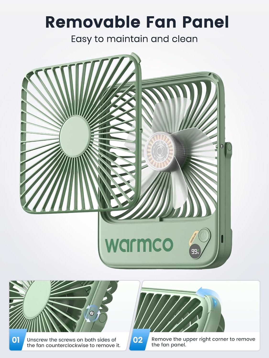 Warmco D3 Portable Travel Fan 10000mAh, Ultra-Slim, 24H Runtime | Quiet 7-Inch Rechargeable Desk Fan, Digital Display For Camping, Office, Bedroom & Cruise