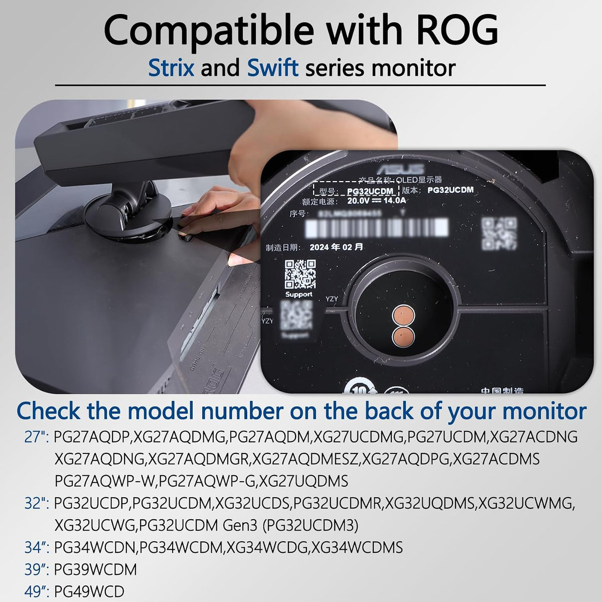 OEM PG27AQWP-W VESA Adapter Compatible with ASUS ROG Monitor | Fit XG27UCDMG,XG27ACDNG,XG27AQDNG,XG27AQDMGR,XG27AQDPG,XG27ACDMS,XG32UCDS,XG32UCWMG,XG34WCDG,PG39WCDM,PG49WCD and more
