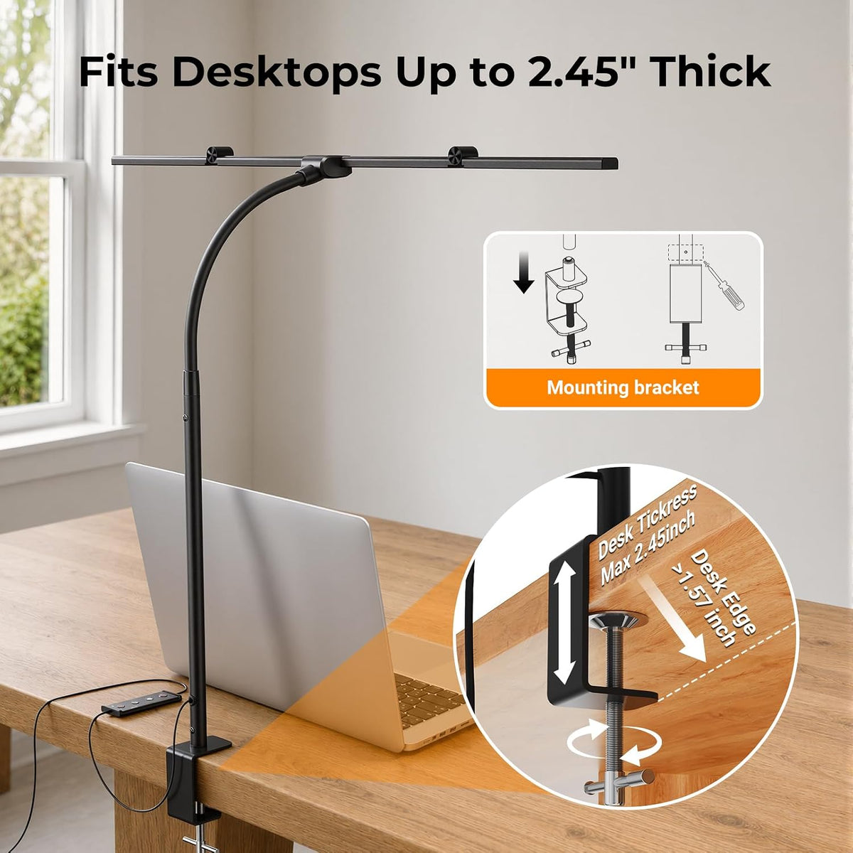 LED Desk Lamps for Home Office, Adjustable Swing Arm Desk Lamp with Clamp | Gooseneck Tall Clip on Desk Light for Sewing,Reading,Draw,Workbench,Study,Puzzle,Craft,Monitor,Architect,Computer,Task