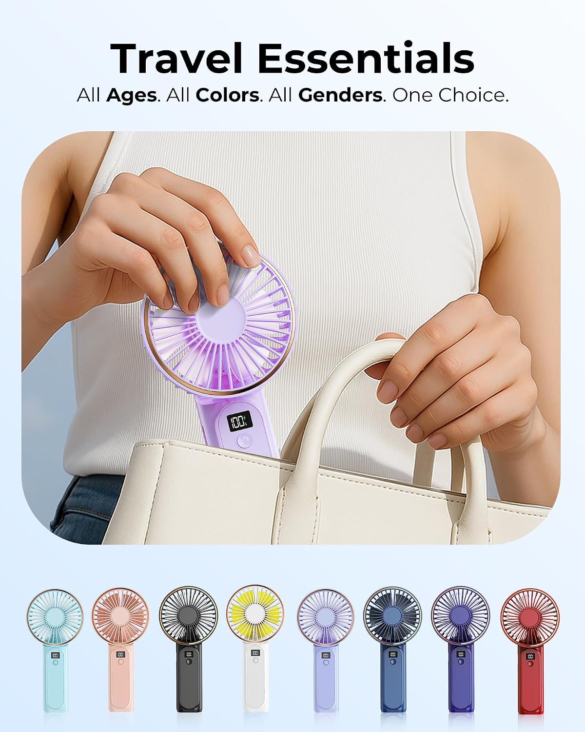 TUNISE Portable Handheld Fan, 4000mAh, 180 Adjustable, 6 Speed Wind, USB Rechargeable Foldable Fan with Real-Time Electricity Display