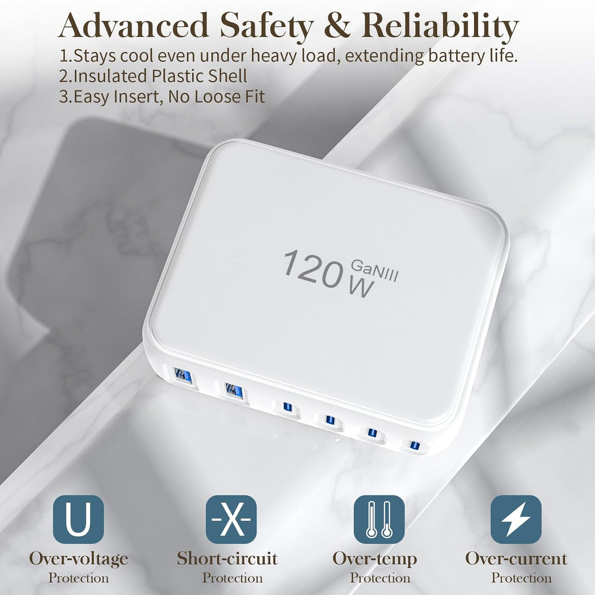 6 Independent Fast USB Charging Station USB Power Strip Desktop USB C Charger Block Multiple Ports, GaN Charging Hub Compatible with iPhone/iPad/Samsung/Kindle-Home Office Travel Accessories-120W