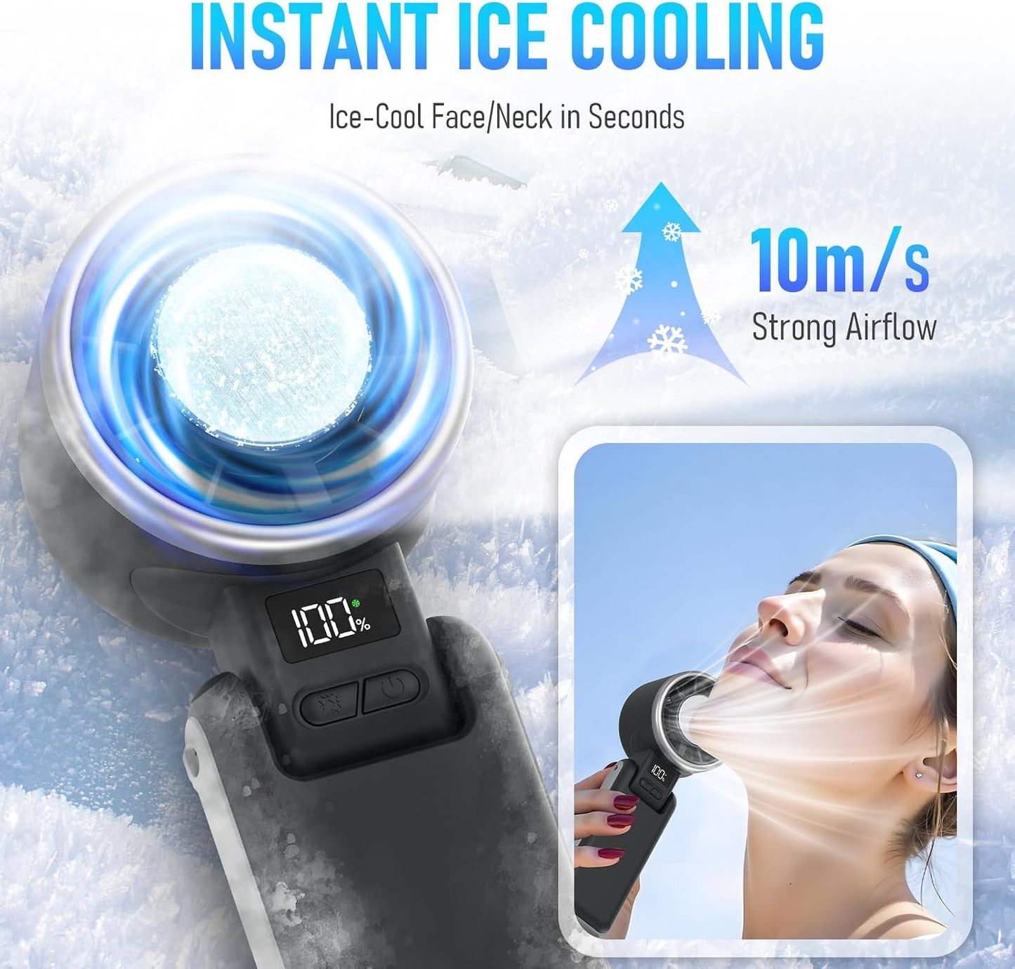 PlayHot Portable Handheld Cooling Fan, Travel Essentials, Gifts for Women | Instant Cooling, 10m/s Airflow, 5-Speed, 10H Max, USB-C Rechargeable, LED Display, 3-in-1 Foldable for Cruise, Beach Vacation