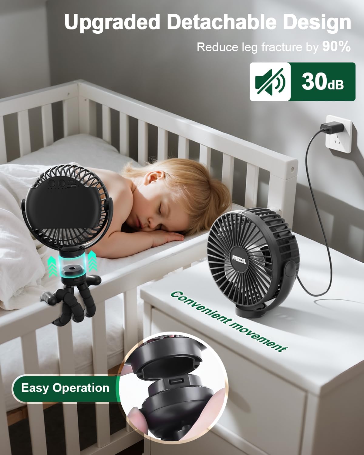FRIZCOL Portable Stroller Fan, Use As Power Bank, 65H 12000mAh Battery Operated Fan Flexible Tripod Baby Car Seat Fans with Timming, Personal Mini Handheld/Desk/Small Clip On Fans For Stroller