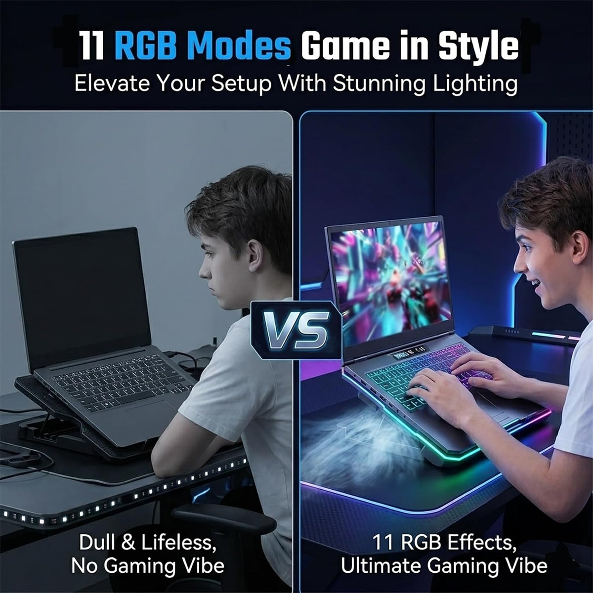 Gaming Laptop Cooling Pad, Laptop Cooler with 12 Quiet Fans, RGB Laptop Fan Cooling Stand with LCD Display, 5-Level Ergonomic Adjustable Mount, Fits 15.6 17 17.3 Inch Laptops, Mac, PC (Black)