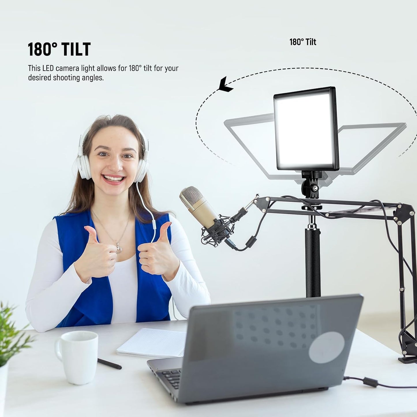 NEEWER 9" LED Video Light Panel, Dimmable DSLR Camera Soft Lighting with Mini Desk Tripod Stand, USB Type C Ports, 3200K~5600K CRI95+ for Studio Photography Video Recording Live Streaming, NL-116AI