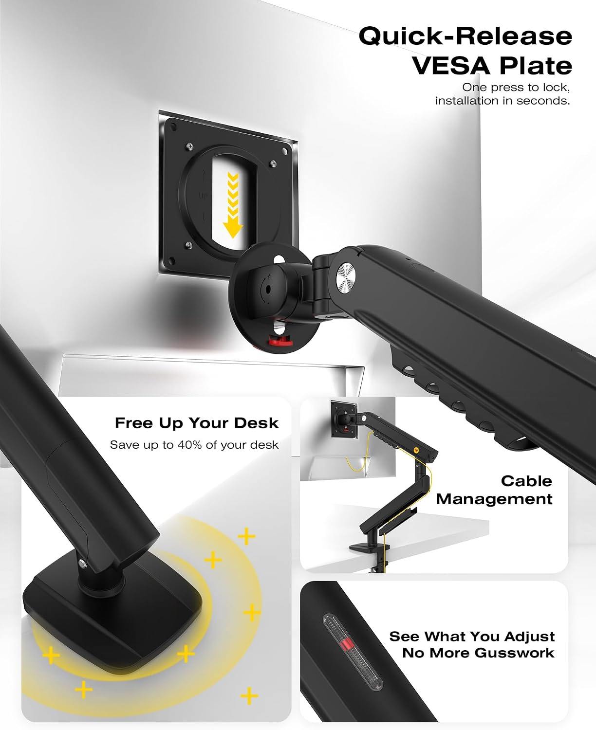 NB SmooVex™ Monitor Mount, Monitor Stand fits up to 32 Inch, Mechanical Spring Mount, VESA 75/100 mm, Model-A5(Black)