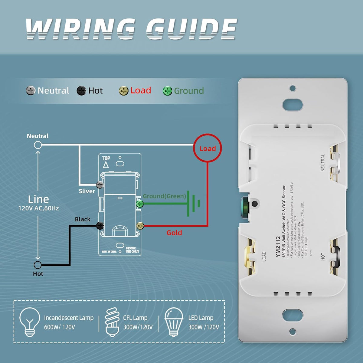 ECOELER Motion Sensor Light Switch, PIR Motion Detection Wall Switch with Adjustable Sensitivity, OCC/VAC Selectable, Neutral Wire Required, Single Pole Occupancy Sensor for Bathroon, Laundry