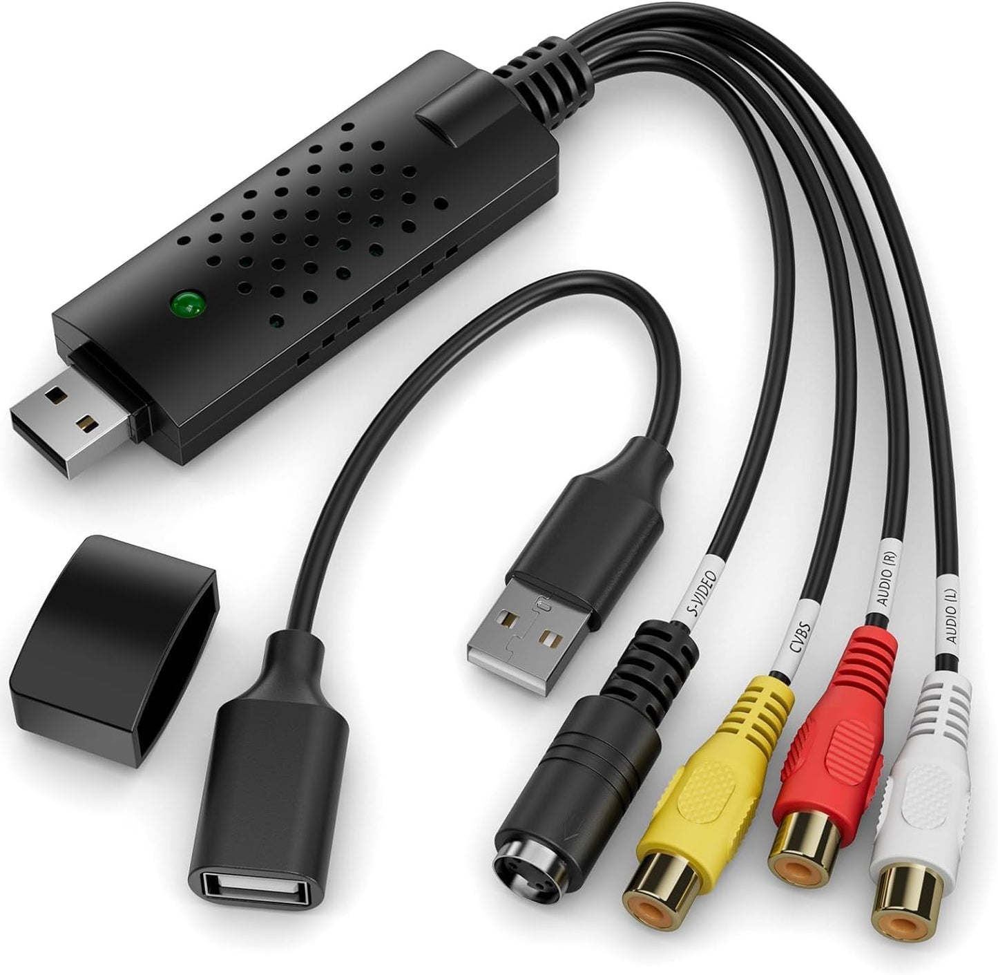 Capture Card, USB Video Capture Card Device, Audio Video Converter Grabber for RCA to USB-Convert VHS Mini DV VCR Hi8 DVD to Digital, for PC TV Tape Player Camcorder, MAC Windows Vista Compatible