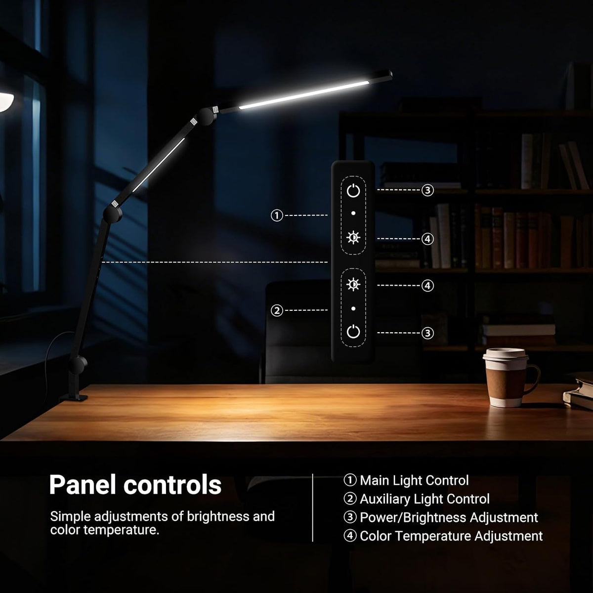 NEEWRE Basics 12W 42.5" Clip On LED Lamp with Dual Light Bar, CRI95+ Bi Color Aluminum Alloy Table Architect Light Dimmable for Home Office Monitor Computer Video Conference Desk Drafting, ME-DL02