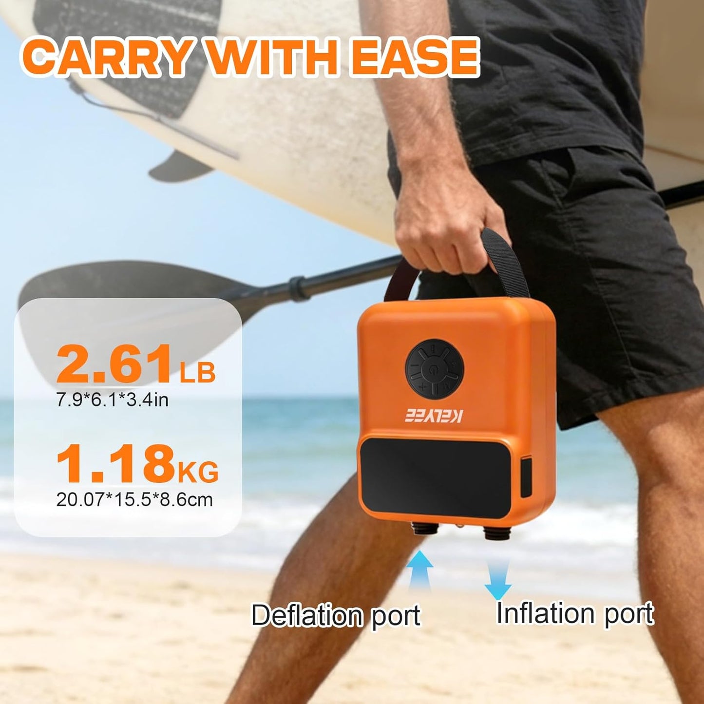 Cordless SUP Air Pump 20PSI Battery Powered, High Pressure Electric Paddle Board Pump with Auto Shut-Off, Fast Inflate/Deflate, USB-C & 12V DC for SUP, Kayak, Boat