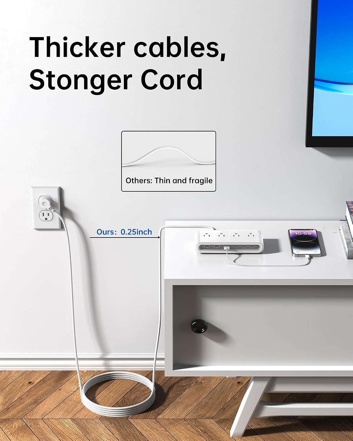 10-in-1 USB Charging Station with PD 20W Fast Charging, Surge Protector 6 USB Ports 4 AC Outlets 5ft Travel Power Strip with USB Ports Extension Cord for Home/Office/Travelling