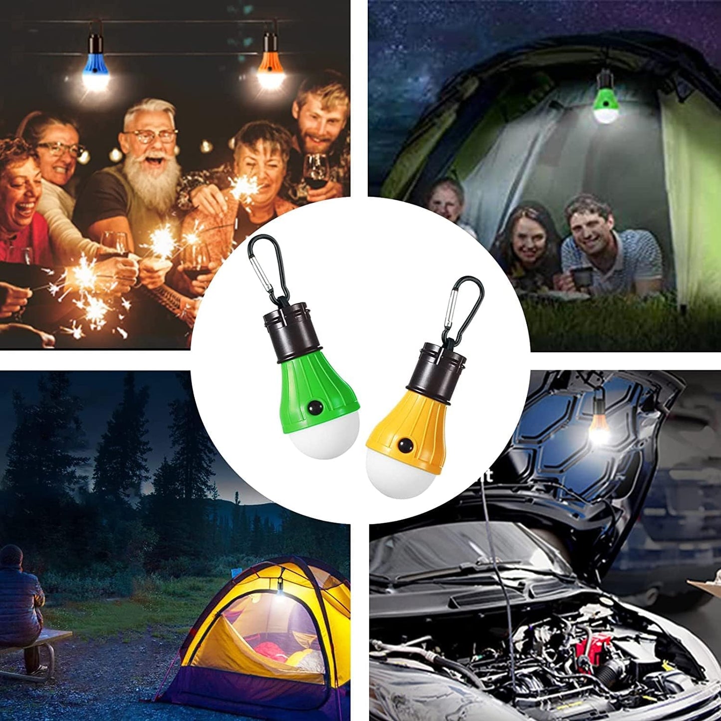 LED Camping Tent Lantern, Portable Outdoor Waterproof Emergency Light Bulb | Battery Powered with Clip Hook, Super Bright, for Hiking, Party，Camping, Fishing, Power Failure (4 Packs, Black )