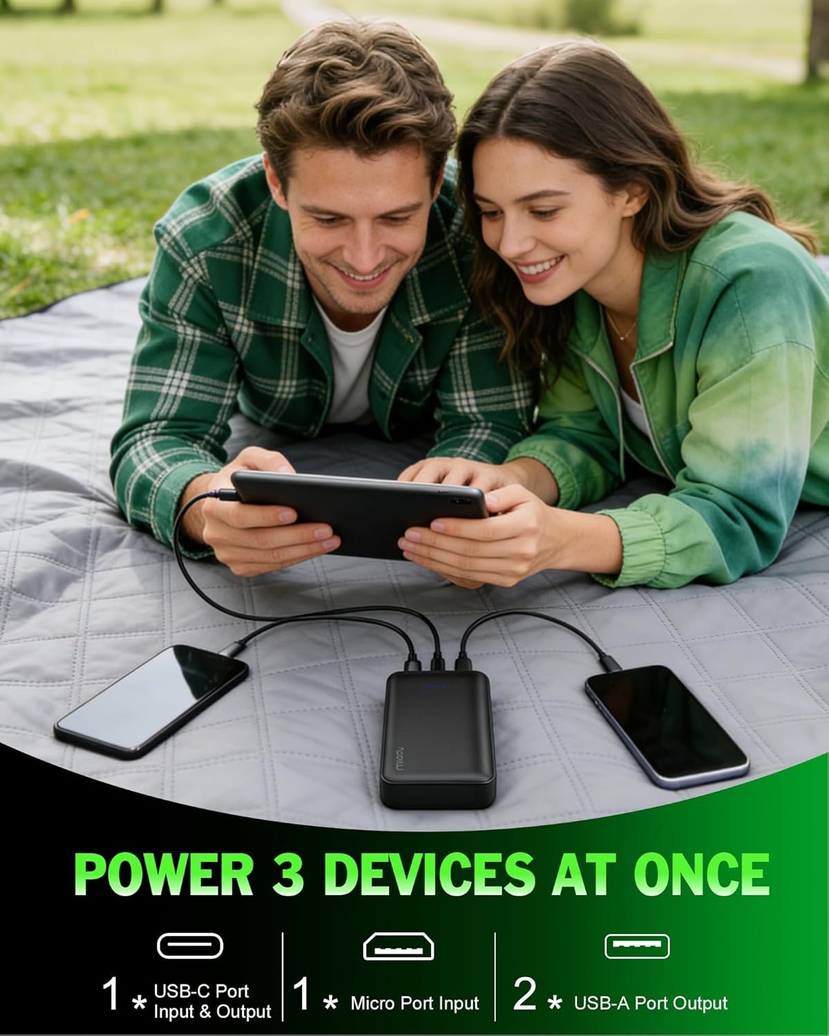 Miady 2-Pack Portable Charger PD 22.5W Power Bank 20000mAh Battery Pack | 74Wh丨Fast Charging丨3 Outputs 2 Inputs丨High Capacity丨Compatible with iPhone 17 iPad Android etc丨for Travel Camping丨Black+White
