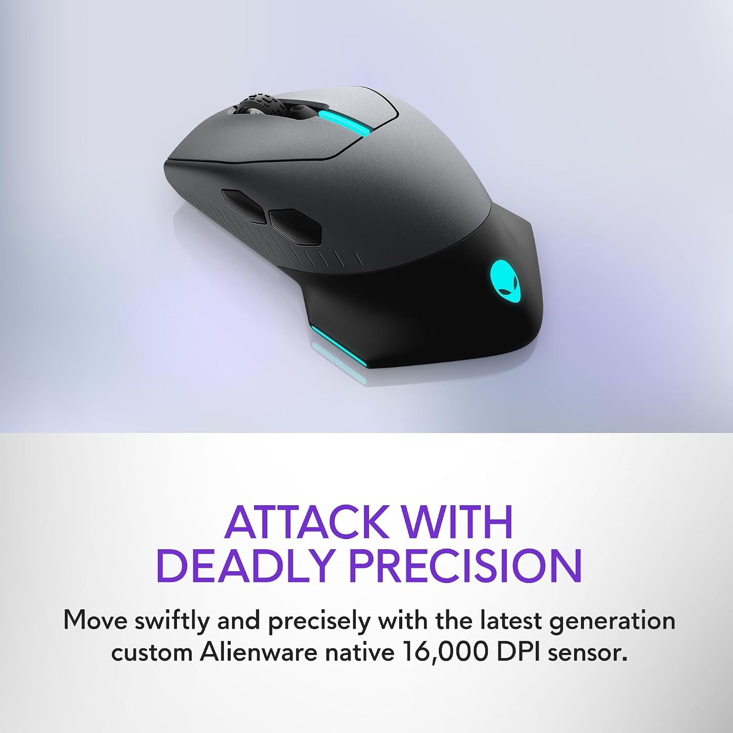 Alienware Wireless Gaming Mouse AW610M, 16000 DPI, 400 IPS, 7 Buttons | USB Wired, Optical Sensor, Programmable Controls, 1000Hz Polling, RGB Lighting, Dark Side of the Moon