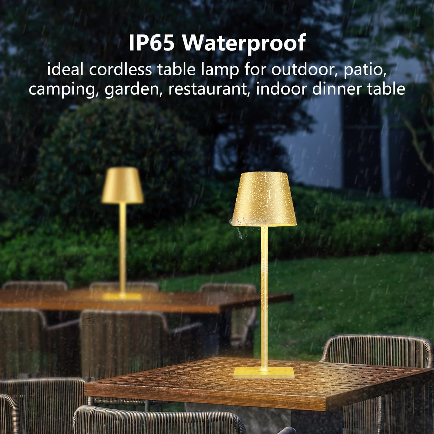 Yogaret Gold Rechargeable Cordless Table Lamp, Battery Operated, 2 Pack | 6000mAh battery lamps waterproof wireless portable design for outdoor patio, dining tables, kitchens, restaurants home bar