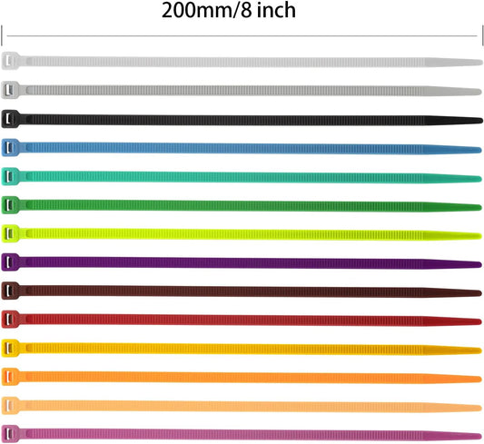 XINGO 1400 PCS Colored Zip Ties 8 Inch, Multicolor Zip Ties, Mix Packed 14 Color Plastic Wire Ties Assortment for Home Office Garden Garage and Workshop