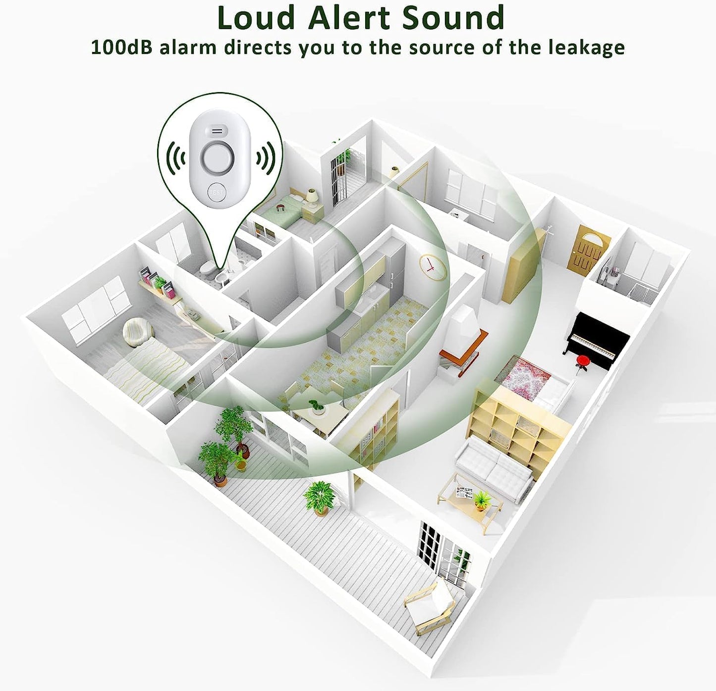5 Pack Water Leak Detectors for Home, 100dB Water Sensor Alarm for Basement | Flood Leakage Detection Devices for Pipe/Drain/Sink/Faucet Drip Alert,Floor Flooding in Bathroom/Kitchen/Toilet/Laundry Room