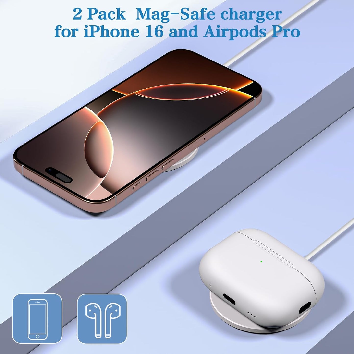 Magnetic Wireless Charger 2Pack Apple 10FT Magsafe Charger,Fast Mag-Safe Charging Wireless iPhone Charger Pad with Charging Plug for iPhone 16Pro Max/16Pro/16Plus/15Pro Max/15/14/13/12/AirPods3/Pro 2