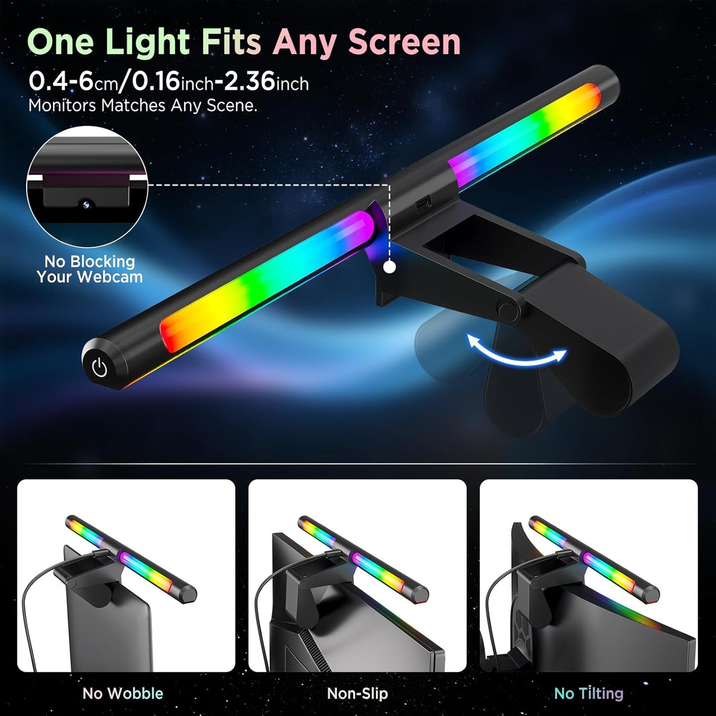 Quntis Monitor Light Bar 15.7", 24 RGB Backlight Modes for lmmersive Gaming Ambience, 900 Lux Glare-Free Computer Screen Lamp, High CRI 95 Eye Care Desk Light for Home Office