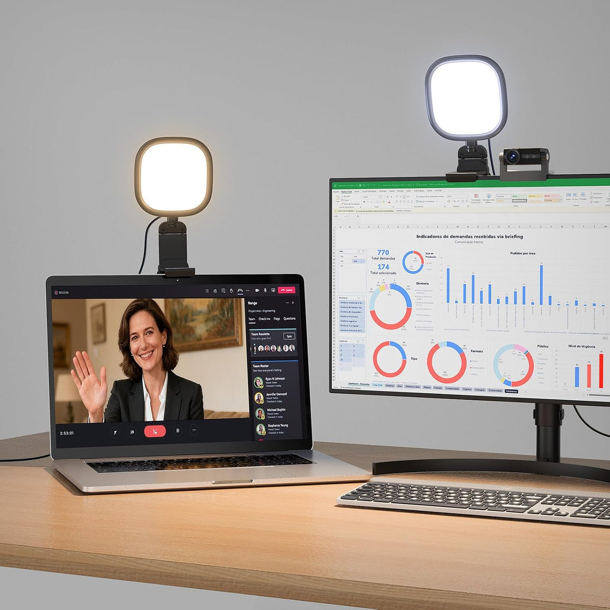 LitONES Webcam Ring Light for Laptop, Monitor & Desk - Screen-Safe Clip | Eye-Caring Diffused LED Light with Adjustable Monitor Mount, CRI 97.8+, 50 Lighting Modes for Zoom, Video Calls & Streaming