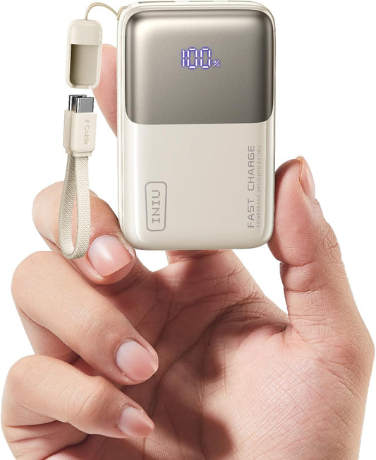 INIU Portable Charger, Ultra Mini 10000mAh 45W Fast Charging Power Bank | Flight-Safe, USB-C Cable, Travel Essential, 45W Battery Phone Pack for iPhone 17 16 Samsung S26 Google iPad etc, Light White