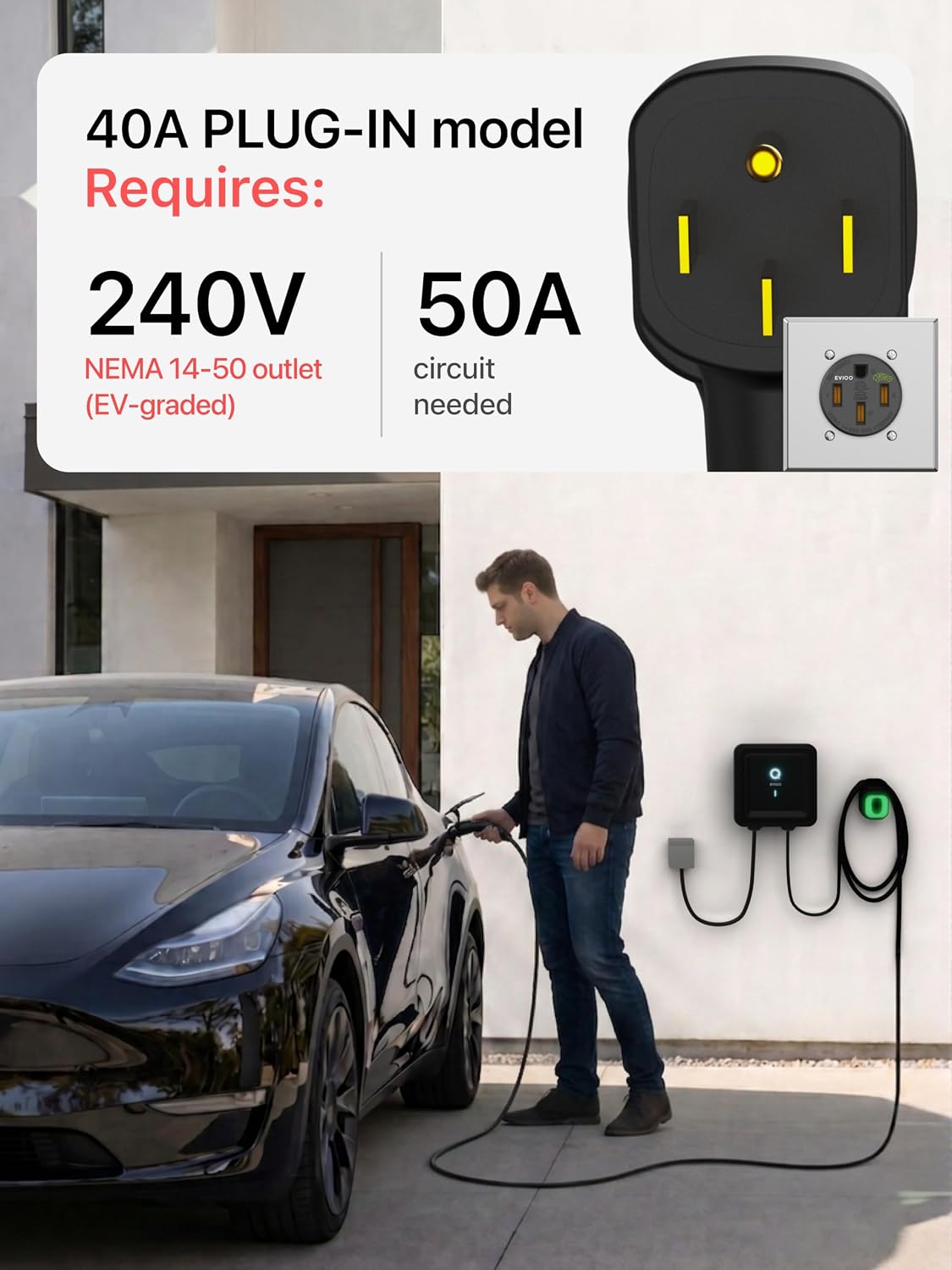 Level 2 EV Charger NACS 40A - NEMA 14-50 Plug in 240V Tesla Charger Level 2