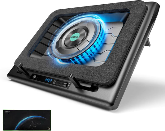 llano Gaming Laptop Cooler, V12 Laptop Cooling Pad Stand | 5.5 inch Fan, Fast Cooling Computer Laptop 15.6-19in, Adjustable Speed, Touch Control, 3-Port USB A, A Mouse Pad Included