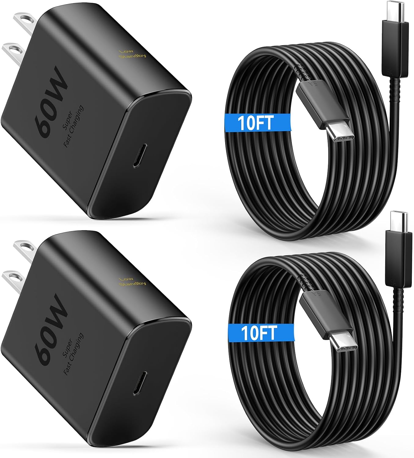 60W USB C Super Fast Charger Type C Android Phone Charger Fast Charging Block with 10ft USB-C to USB-C Cord Compatible with Samsung Galaxy S26 Ultra/S26/S26+/S25/S25 Ultra/S25+/S24, iPhone, iPad