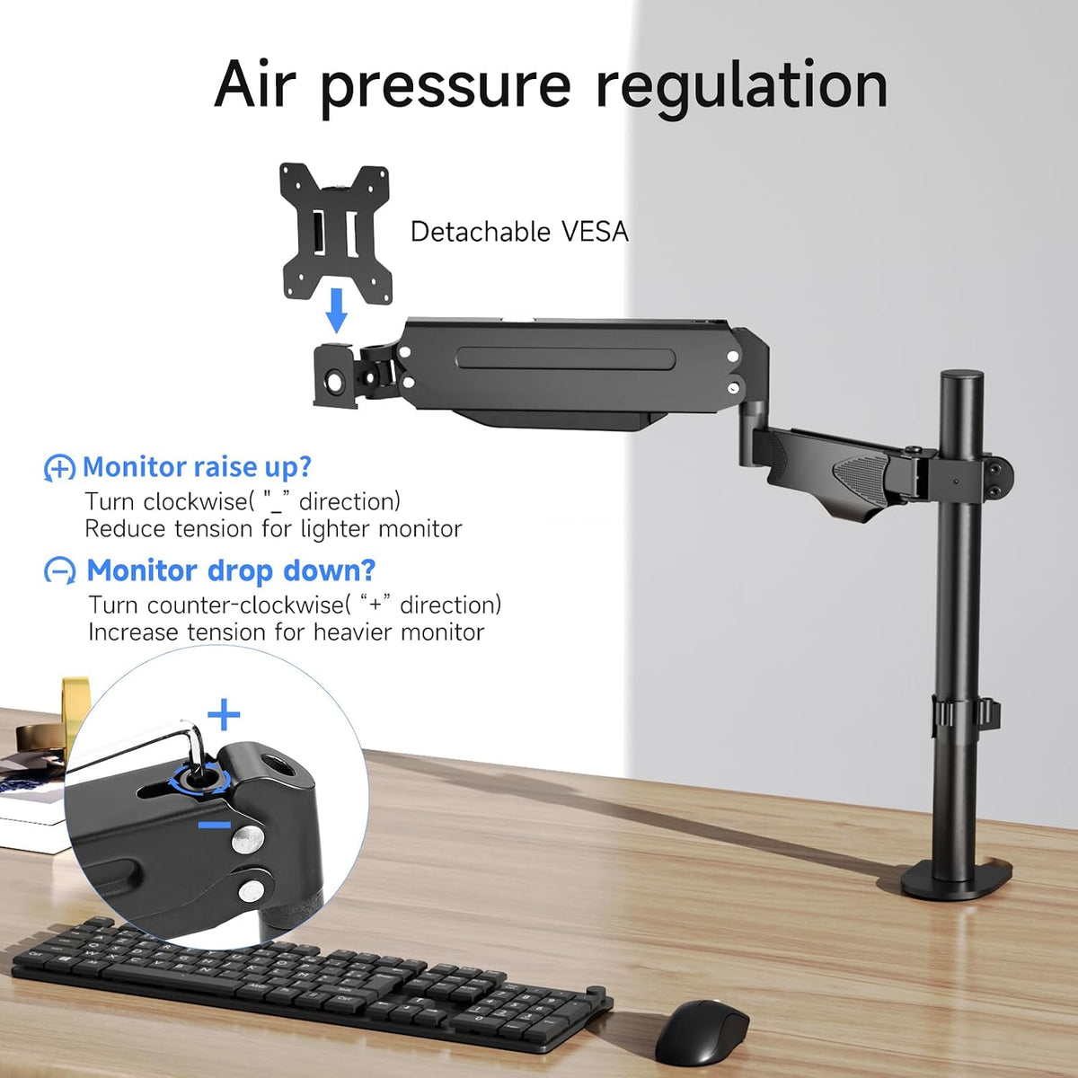 Pholiten Single Monitor Arm, Gas Type, Double Articulated