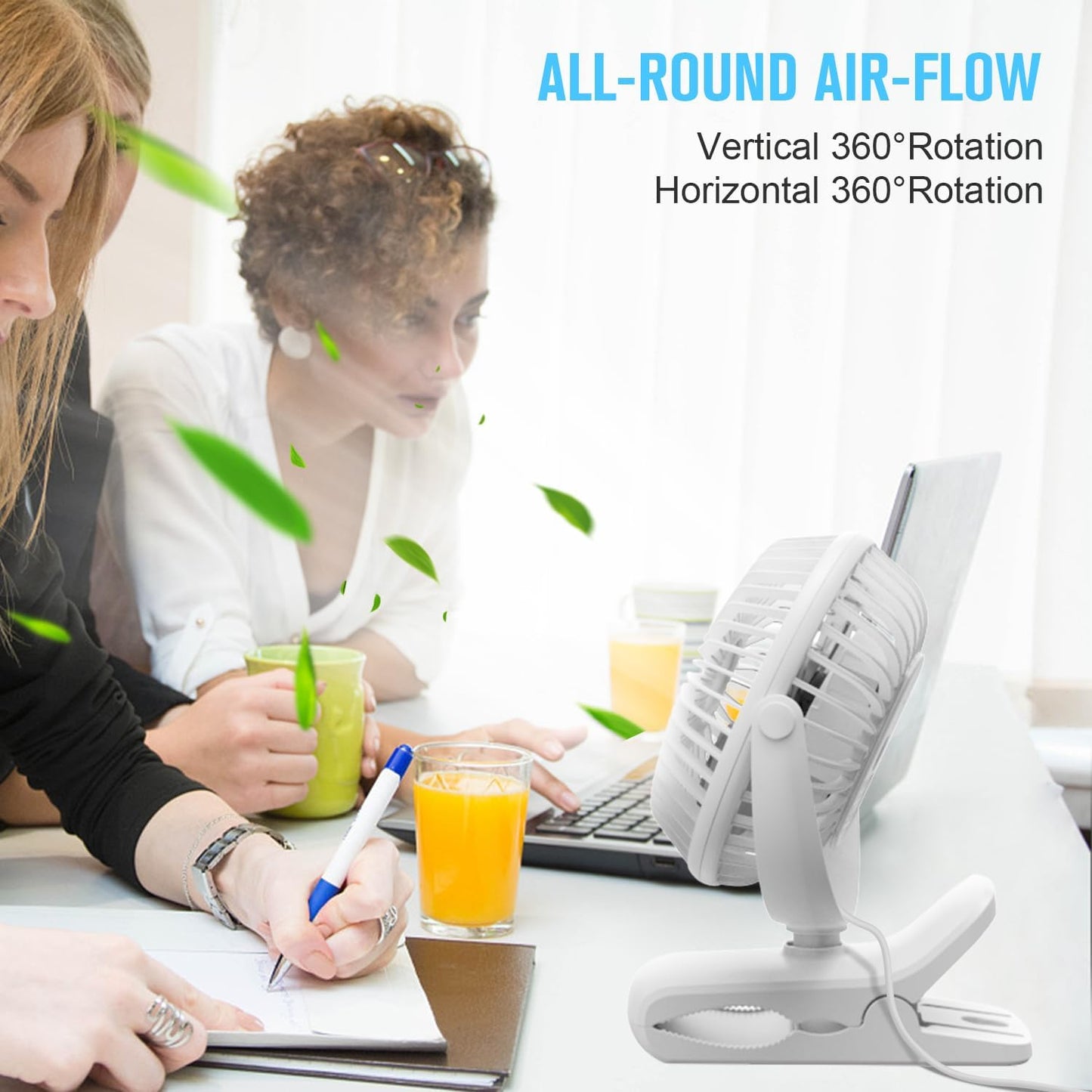 BESKAR USB Clip on Fan, Portable Small Desk Fan with Cord Powered | 3 Speeds Strong Airflow, Sturdy Clamp, Ultra Quiet Personal Cooling Fan for Office Dorm Bedroom Stroller