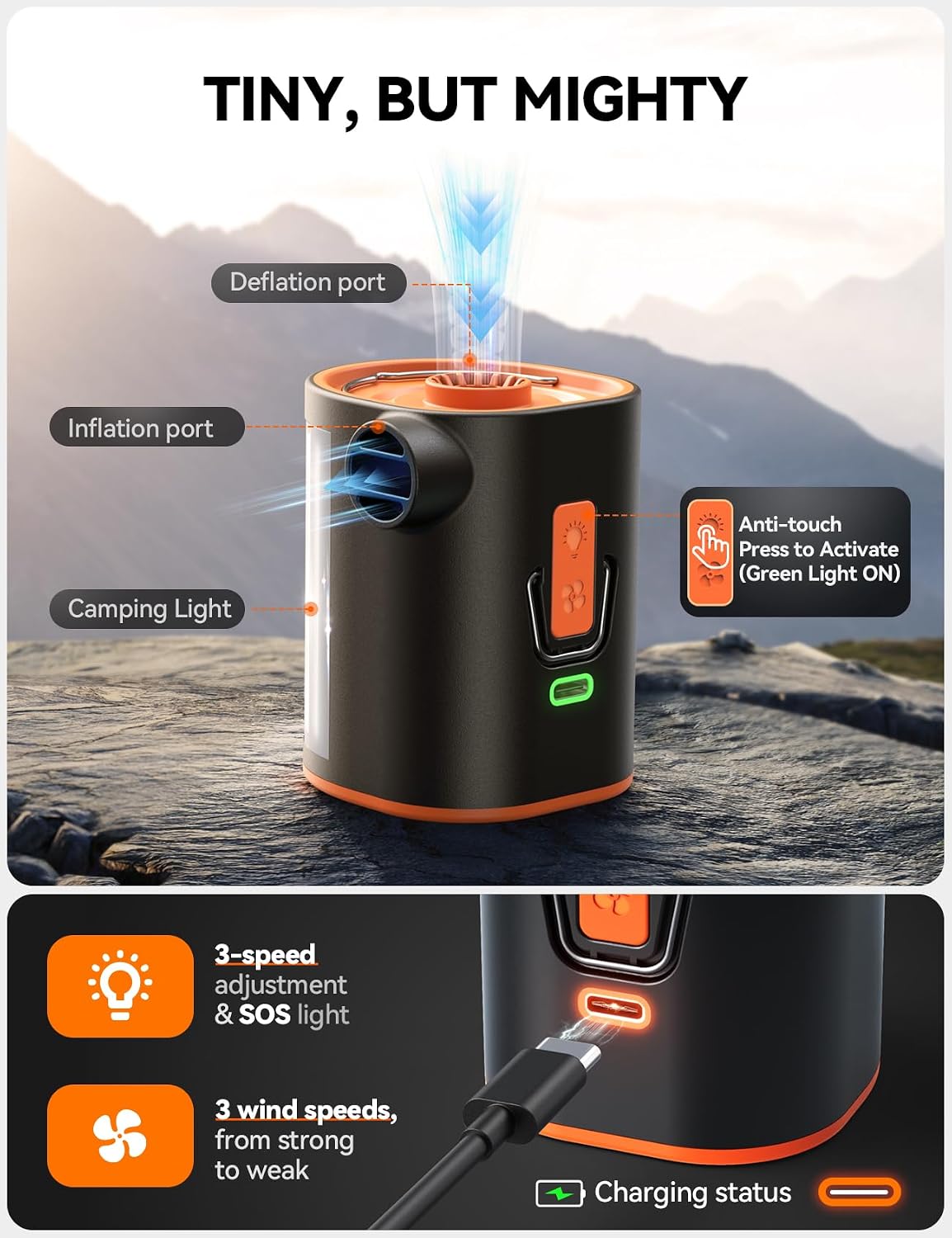JOYROOM Air Pump for Inflatables with Upgraded 3600mAh 5C Power Battery | Advanced Heat Dissipation, 4.8kPa Ultra-Fast Inflate Deflate for Air Mattress, Pool Floats, Vacuum Storage Bags, Camping Bed