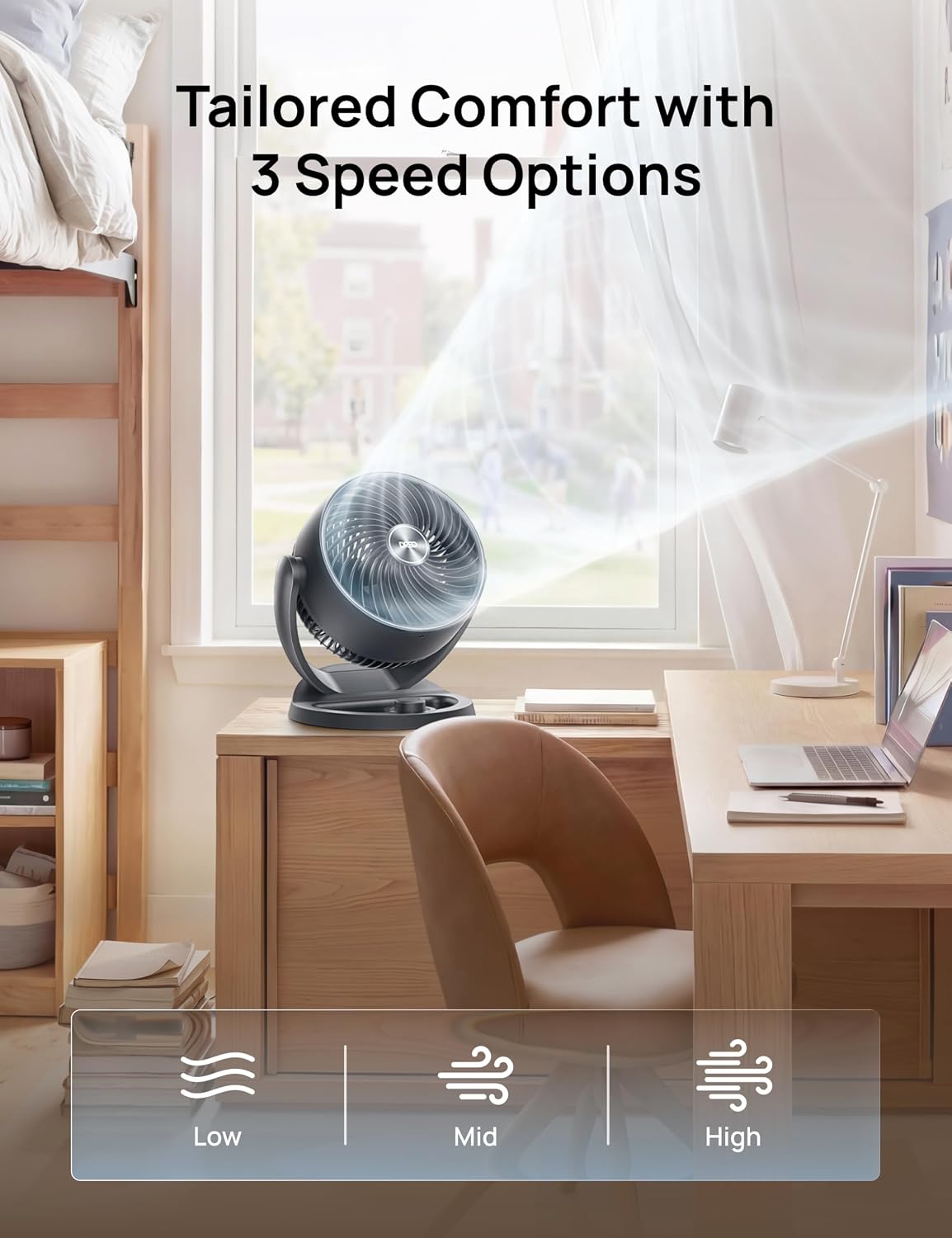 DREO Desk Fan, 12-Inch Air Circulator Fan for Bedroom, 70ft Powerful Airflow, 120° Tilt Adjustment, 25dB Ultra-Quiet, 3 Speeds Small Table Fan for Whole Room, Home, Office