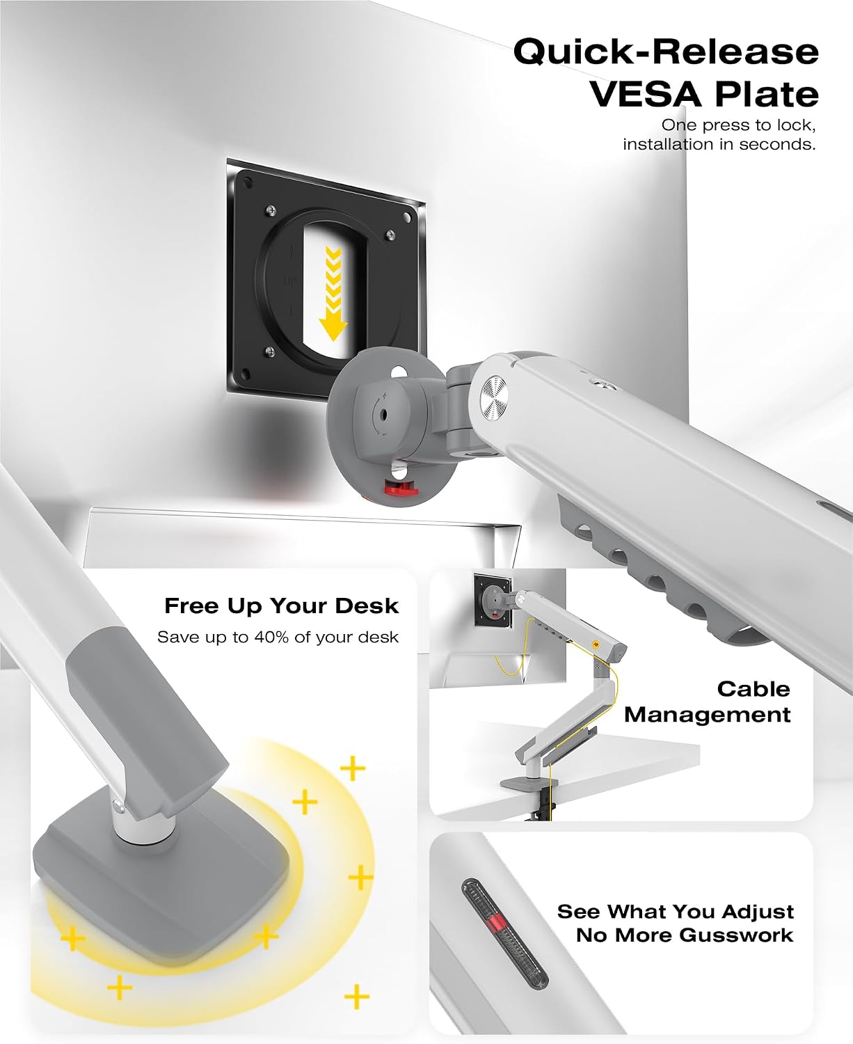 NB SmooVex™ Single Monitor Arm for Monitors 17'' to 32 inch, Mechanical Spring Mount Load up to 9 kg, VESA 75/100 mm Monitor-Mount A5 (White)