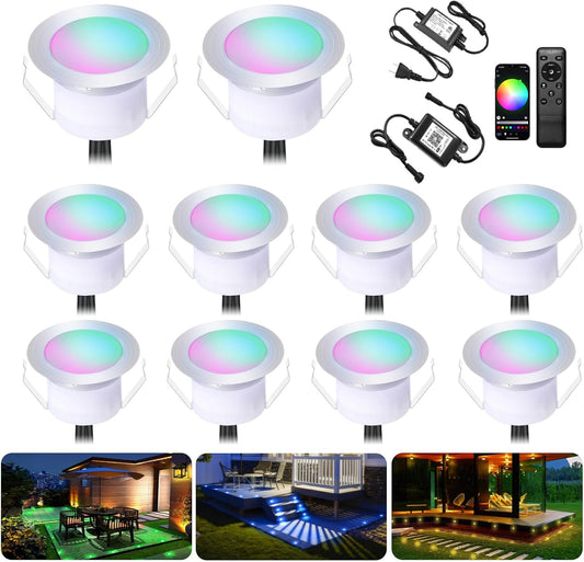 12V Low Voltage φ1.22" LED Recessed RGB Deck Lights 10pcs with Remote