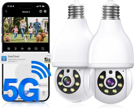 Light Bulb Security Camera, 5G&amp;2.4GHz WiFi Light Bulb Cameras Wireless Outdoor Indoor, Lightbulb Camera for Home Security, Two-Way Talk,Color Night Vision, Motion Detection &amp; Real-time Alarm