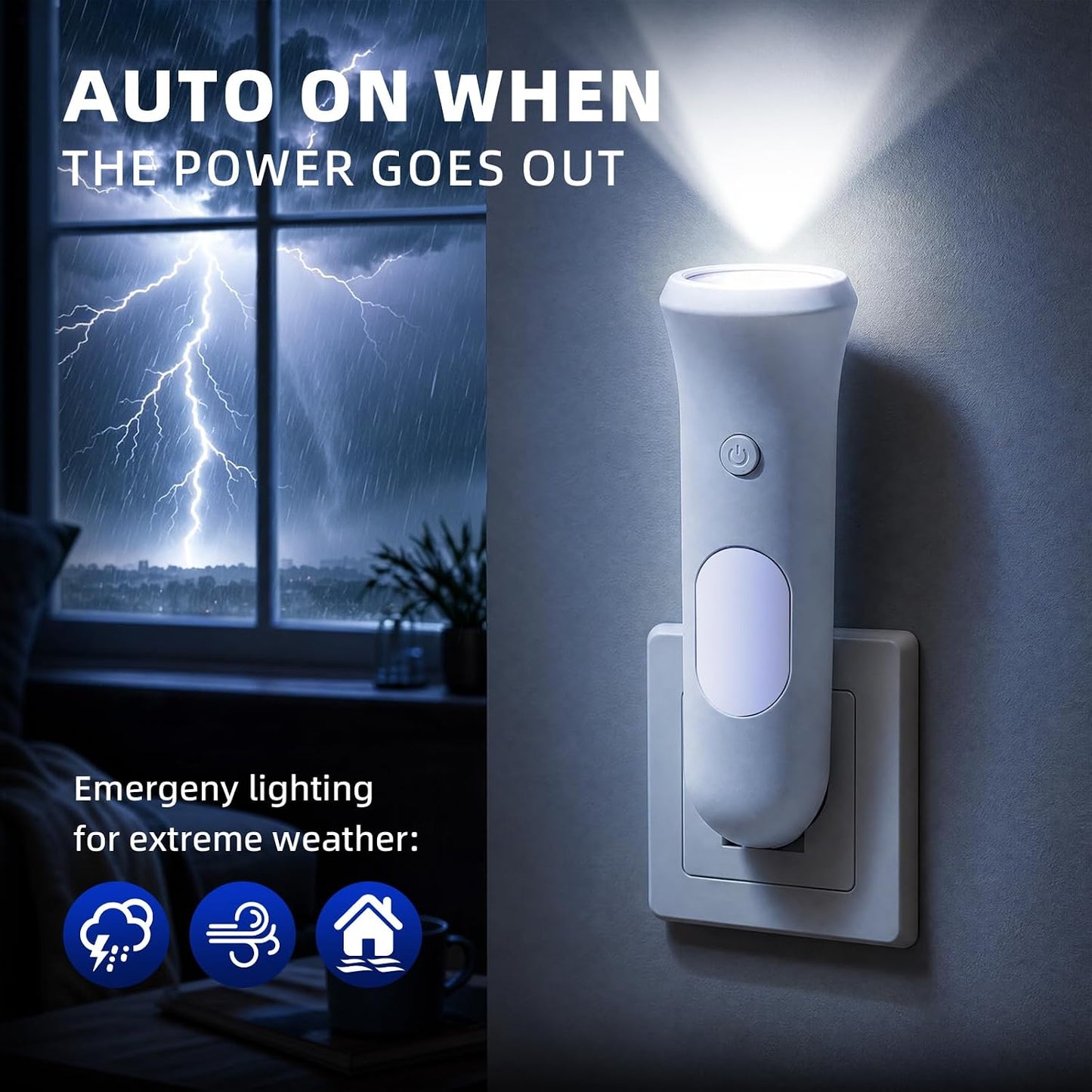ROSSEX 4 in 1 Emergency Lights for Home Power Failure, 4 Pcs Rechargeable LED Flashlight Plug in Wall, Automatic Turn-On Power Outage Night Light Flashlight for Hurricane Preparedness Items