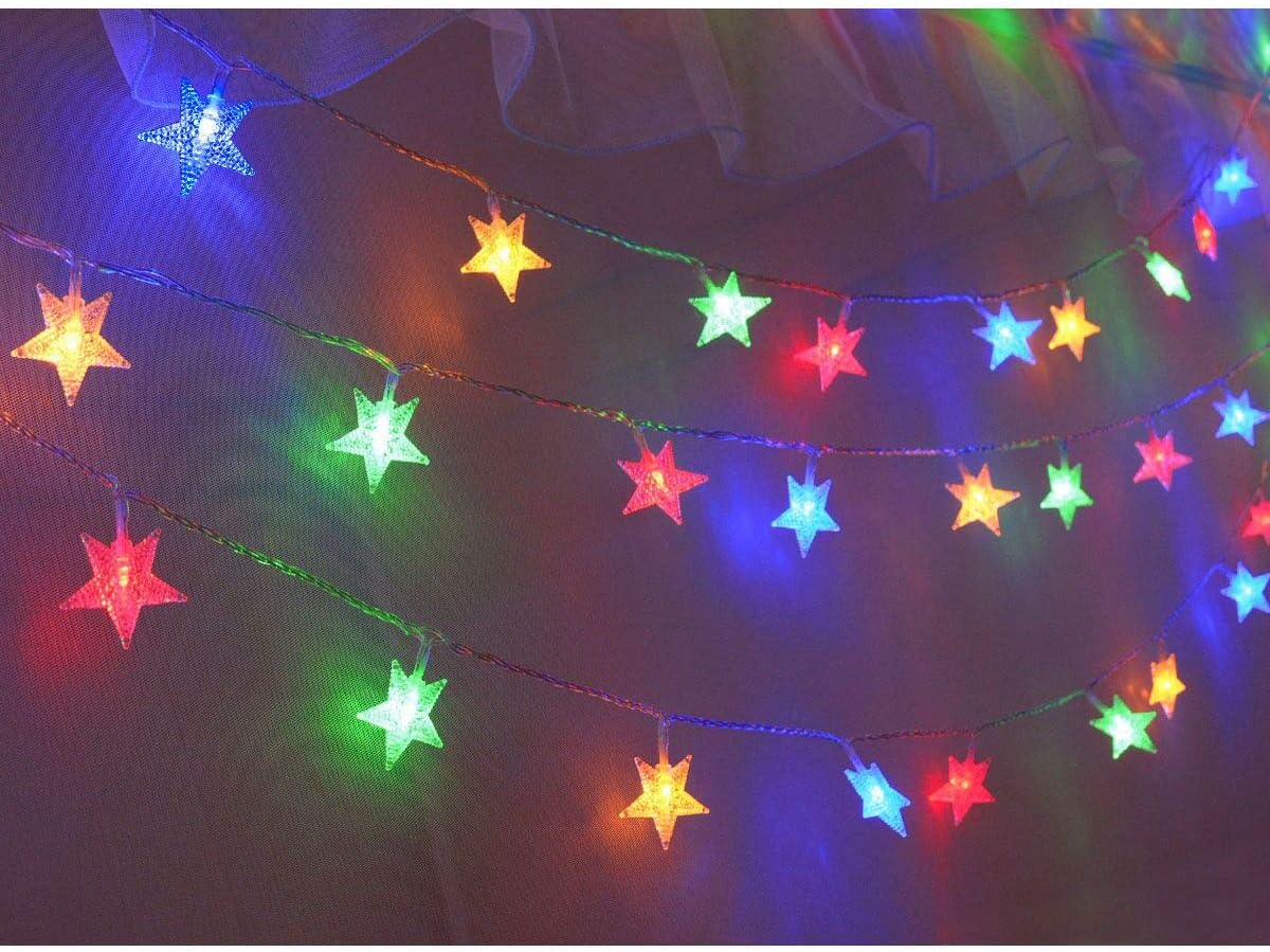 25ft 50 LED Multicolor Star String Lights for Bedroom Decorations, Battery Operated Led Christmas Lights for Apartment Dorm Room Decor(Remote/Timer/Warm White Multicolor Combination)