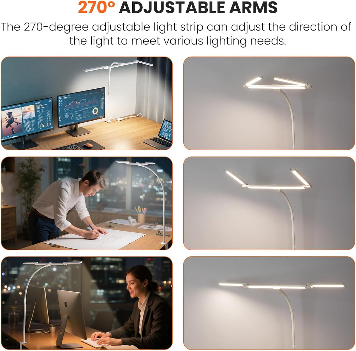 LED Desk Lamp for Office Home, 3 Light Bar Adjustable Desk Light with Clamp