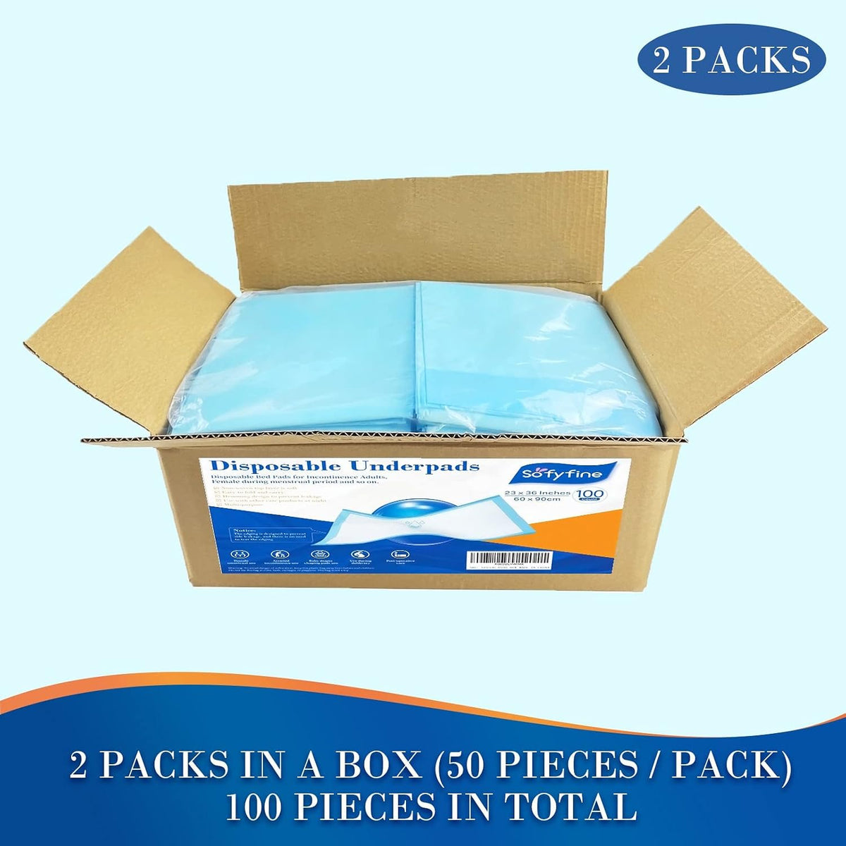 SOFYFINE 100 Count Disposable Bed Pads 23"x36",Waterproof Puppy Pee Pad