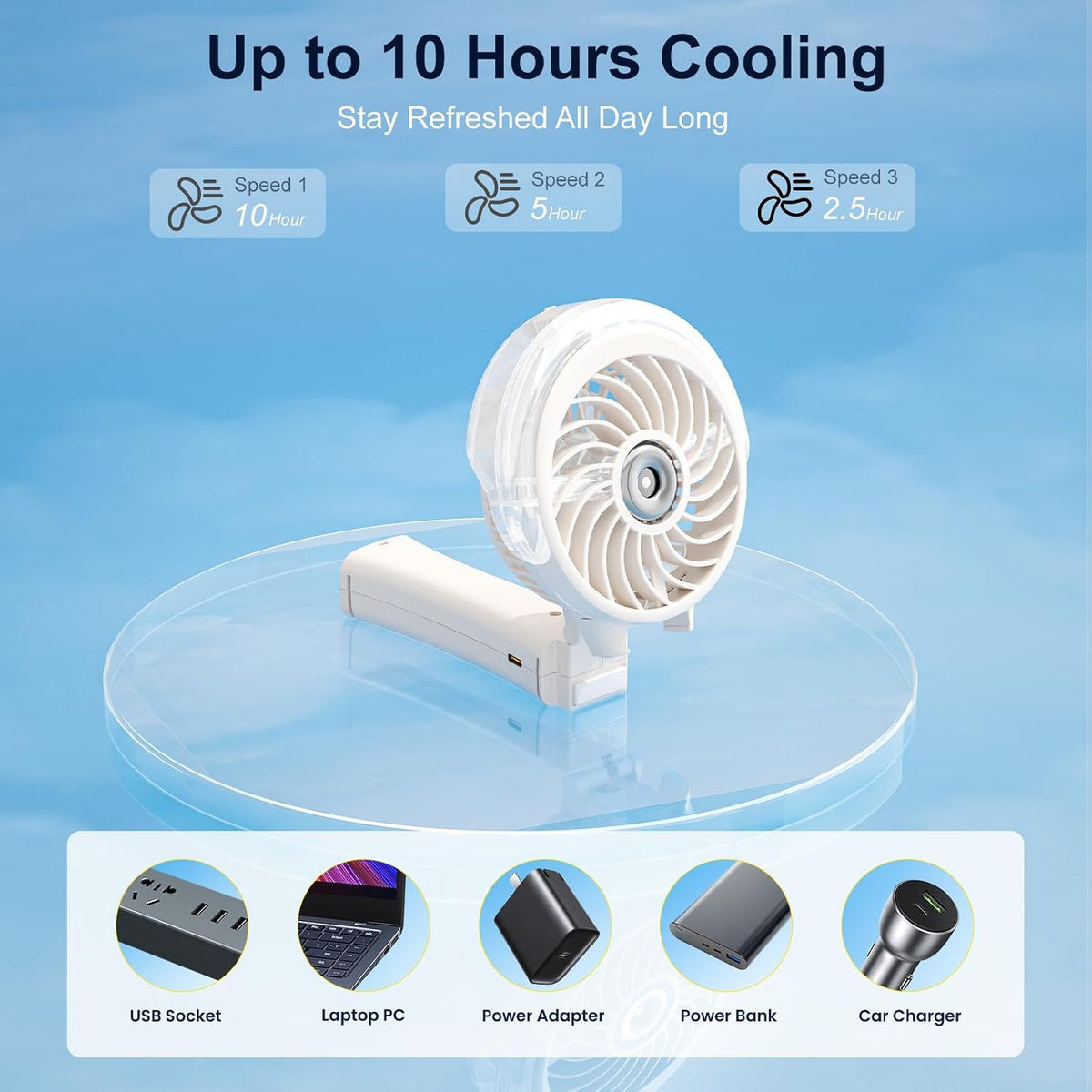 HandFan Upgraded Portable Handheld Misting Fan, Personal Mister Fan Rechargeable, Spray Water Mist Fans, Foldable Mini Cooling Hand Fans for Beach, Travel, Outdoors, Makeup, Disney(Beige)