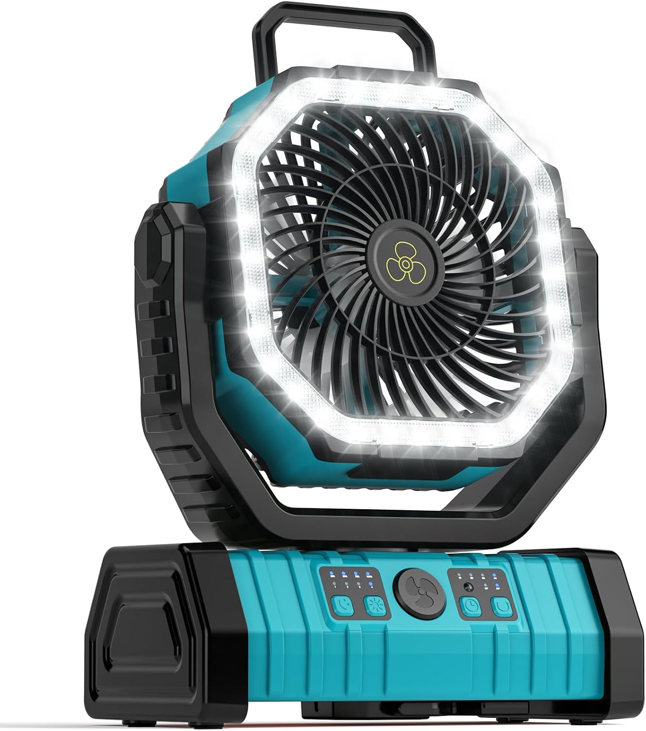 Camping Fan - 20000mAh Battery Powered Fan Rechargeable with LED Lantern - Portable Outdoor Tent Fans with Hanging Hook 4 Speeds Wind Remote Control, Blue
