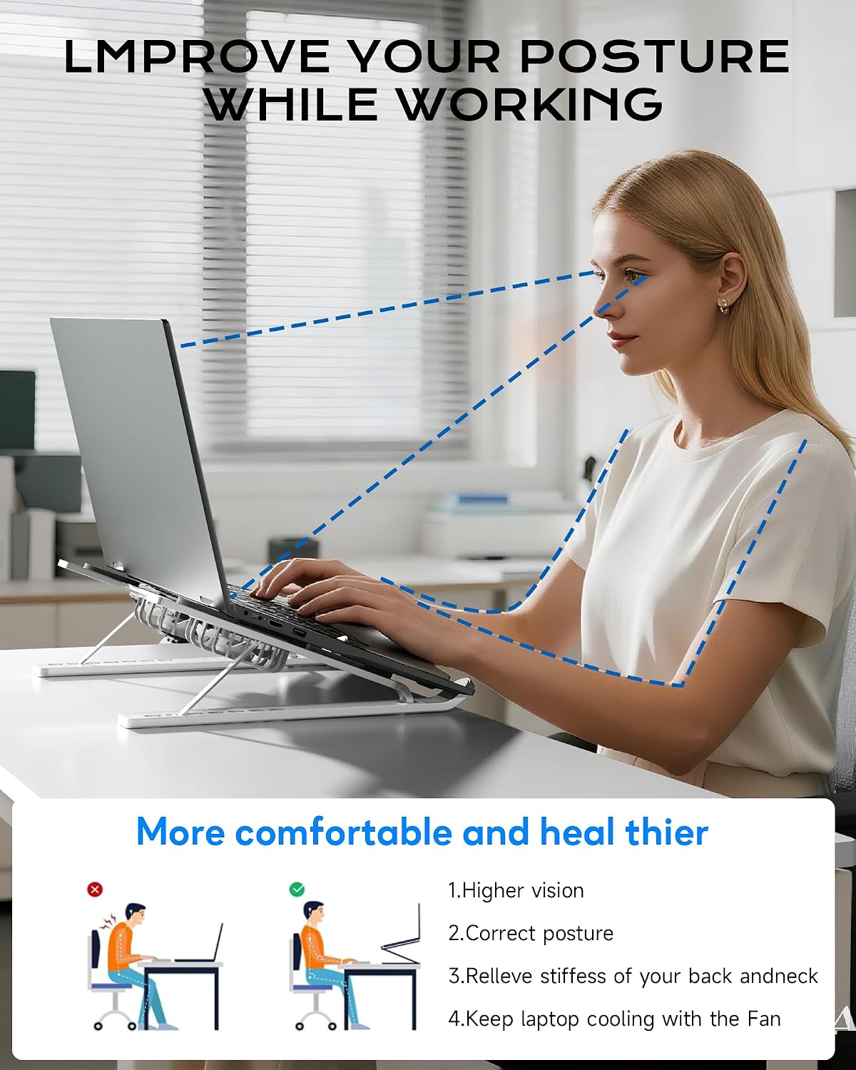 Laptop Stand with Open Cooling Design, Aluminum Notebook Stand with Height Adjustment, 10KG Capacity, for Gaming & Work, 10-17 Inch Compatible